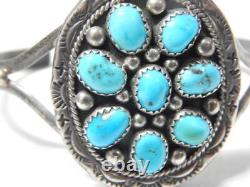 Vintage Showy + Nice Navajo Indian Sterling Multiple Turquoise Stones Bracelet