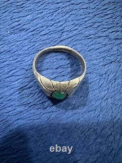 Vintage Sterling Silver 925 Signed P Oval Navajo Turquoise Ring Size 10.25