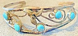 Vintage Sterling Silver Navajo C Signed Turquoise withRose cuff bracelet-2388.23