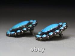 Vintgae Native American Navajo Turquoise Cluster Sterling Silver Earrings
