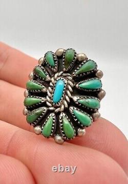 Vtg F. M Begay Navajo Sterling Silver Petit Point Turquoise Cluster Ring