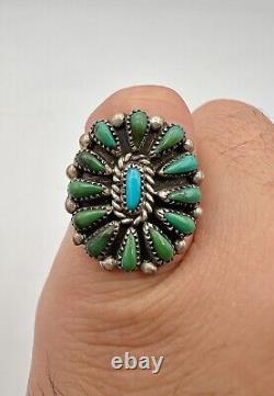 Vtg F. M Begay Navajo Sterling Silver Petit Point Turquoise Cluster Ring