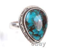 Vtg Navajo 925 Bisbee Turquoise Teardrop Cocktail Ring Expandable Size