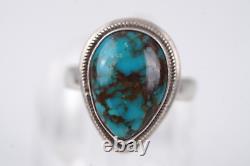 Vtg Navajo 925 Bisbee Turquoise Teardrop Cocktail Ring Expandable Size