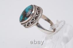 Vtg Navajo 925 Bisbee Turquoise Teardrop Cocktail Ring Expandable Size