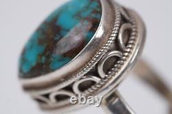 Vtg Navajo 925 Bisbee Turquoise Teardrop Cocktail Ring Expandable Size