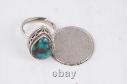 Vtg Navajo 925 Bisbee Turquoise Teardrop Cocktail Ring Expandable Size