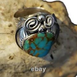 Vtg Navajo BLUE TURQUOISE FEATHER CHUNKY STERLING SILVER RING 28.50g SZ 12