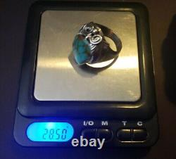 Vtg Navajo BLUE TURQUOISE FEATHER CHUNKY STERLING SILVER RING 28.50g SZ 12