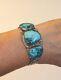 Vtg Navajo Stamped Sterling Silver Kingman Arizona Turquoise Cuff Bracelet 42 Gr