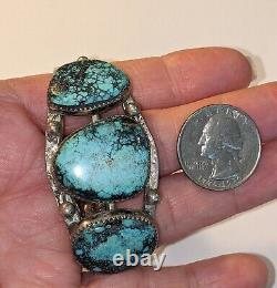 Vtg Navajo Stamped Sterling Silver Kingman Arizona Turquoise Cuff Bracelet 42 Gr