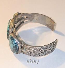 Vtg Navajo Stamped Sterling Silver Kingman Arizona Turquoise Cuff Bracelet 42 Gr