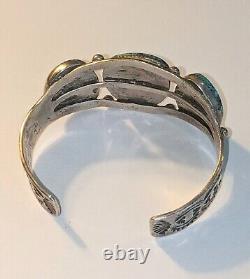 Vtg Navajo Stamped Sterling Silver Kingman Arizona Turquoise Cuff Bracelet 42 Gr