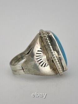 Vtg Navajo Sterling Silver Blue Webbed Fox Turquoise Stamped Ring