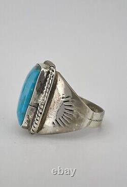 Vtg Navajo Sterling Silver Blue Webbed Fox Turquoise Stamped Ring