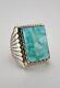 Vtg Navajo Sterling Silver Gem Grade Webbed Kingman Turquoise Stamped Ring 19.2g