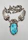 Vtg Navajo Sterling Silver Kingman Turquoise Feather Collar Dangle Necklace 18